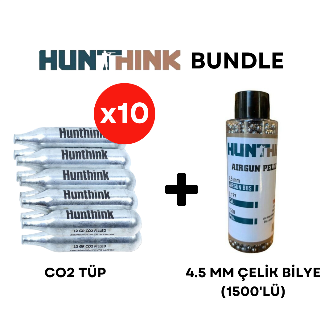 Hunthink 4,5 mm Çelik Bilye BBs Saçma 1500'lü + Hunthink Co2 Tüp 10 Adet