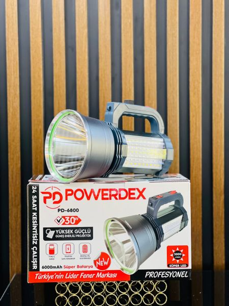 Powerdex PD-6800 30W Şarjlı ve Güneş Enerjili El Feneri