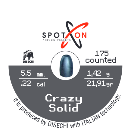 Spoton Crazy Solid 5,5 mm Havalı Tüfek Saçması (21,91 Grain - 175 Adet)