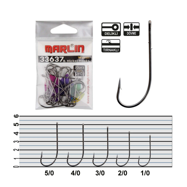 Marlin 33637 Worm HC BN İğne 1/0 (20 Adet)