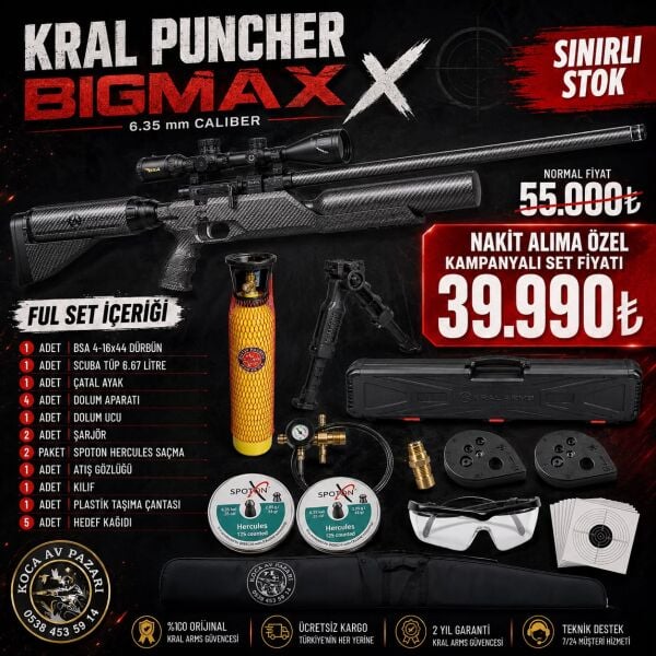 Kral Arms Puncher Bigmax X 6.35 mm PCP Havalı Tüfek Full Set