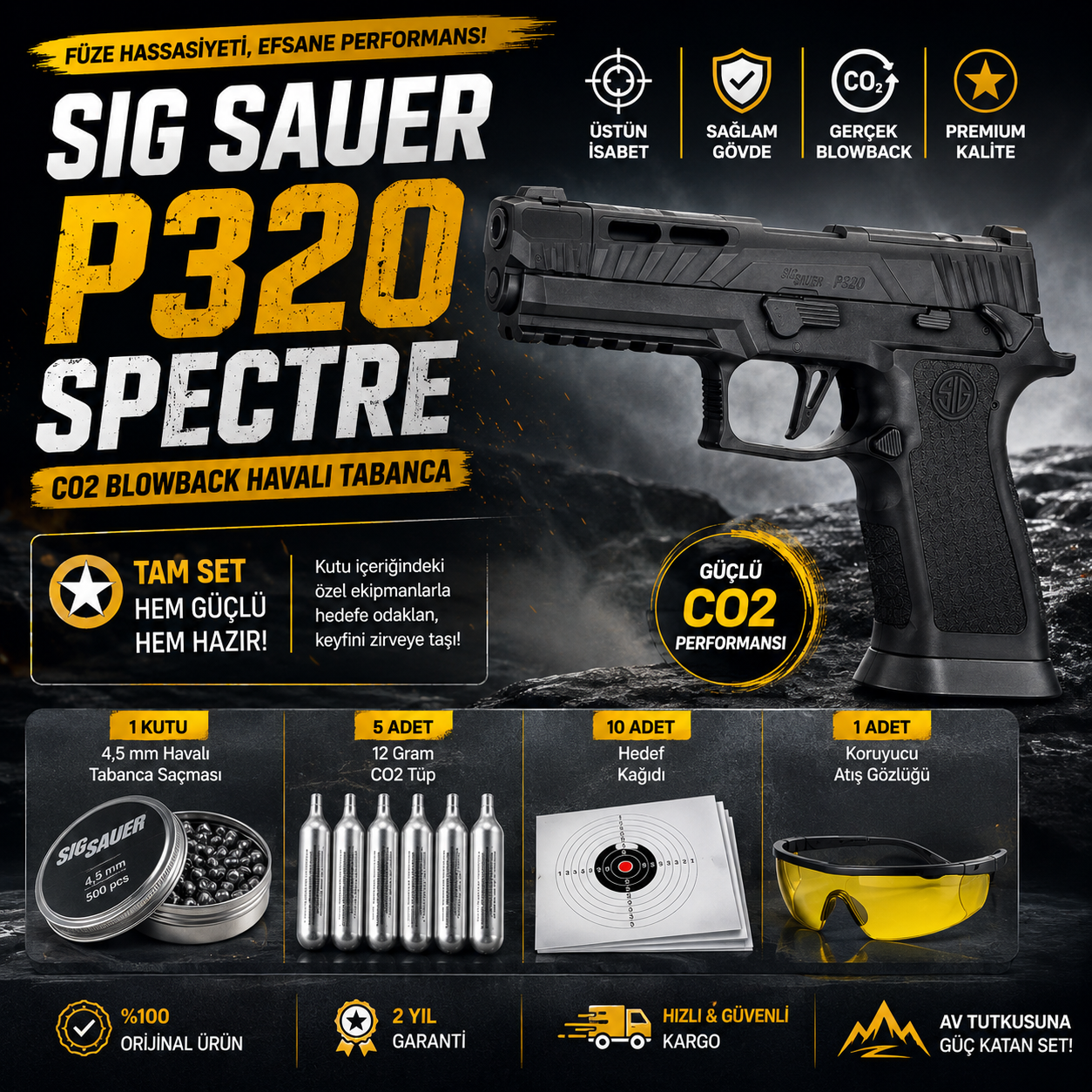 Sig Sauer P320 Spectre Comp Blackout Blowback Havalı Tabanca